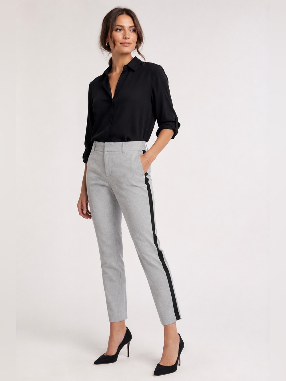Banana Republic Sloan Curvy Fit Pants Size 6 Gray Side Stripe Ankle Career
